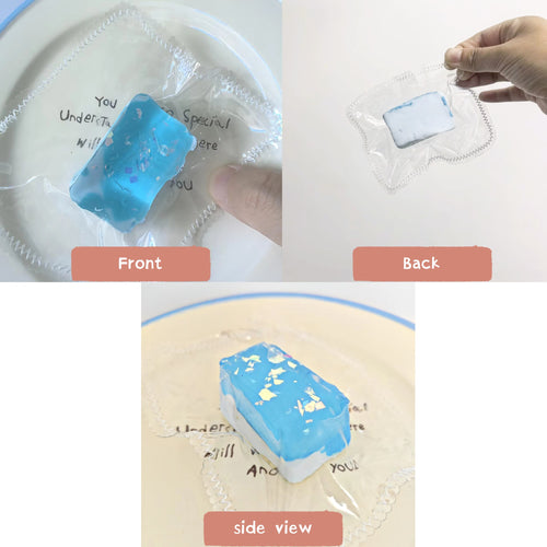 Glow in the dark silicone squeeze toy - front and back view