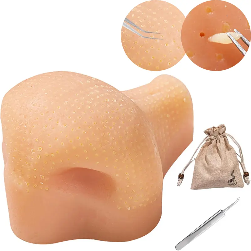 Strawberry nose squeeze toy - product overview with tweezer and pouch