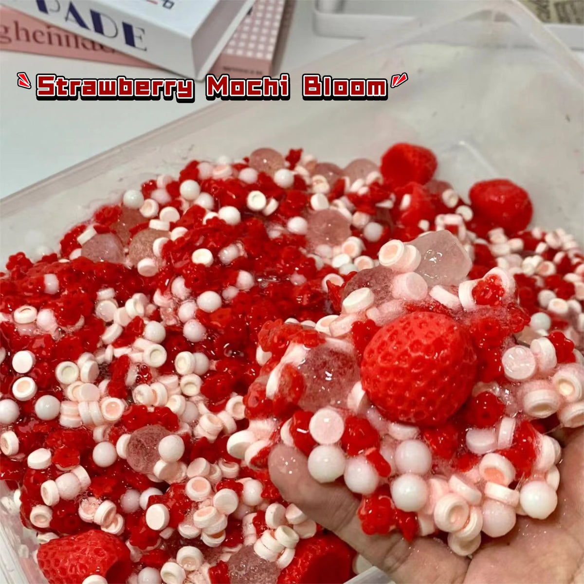 Strawberry Mochi Bloom filling - strawberry beads and marshmallow pieces
