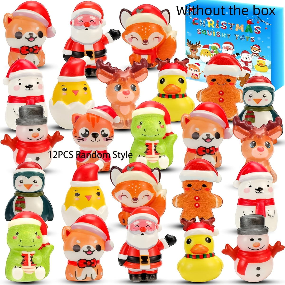 Cute Christmas Slow-Rising PU Squishy Toys, Holiday Stocking Stuffers Fidget Toy for Stress Relief Gift