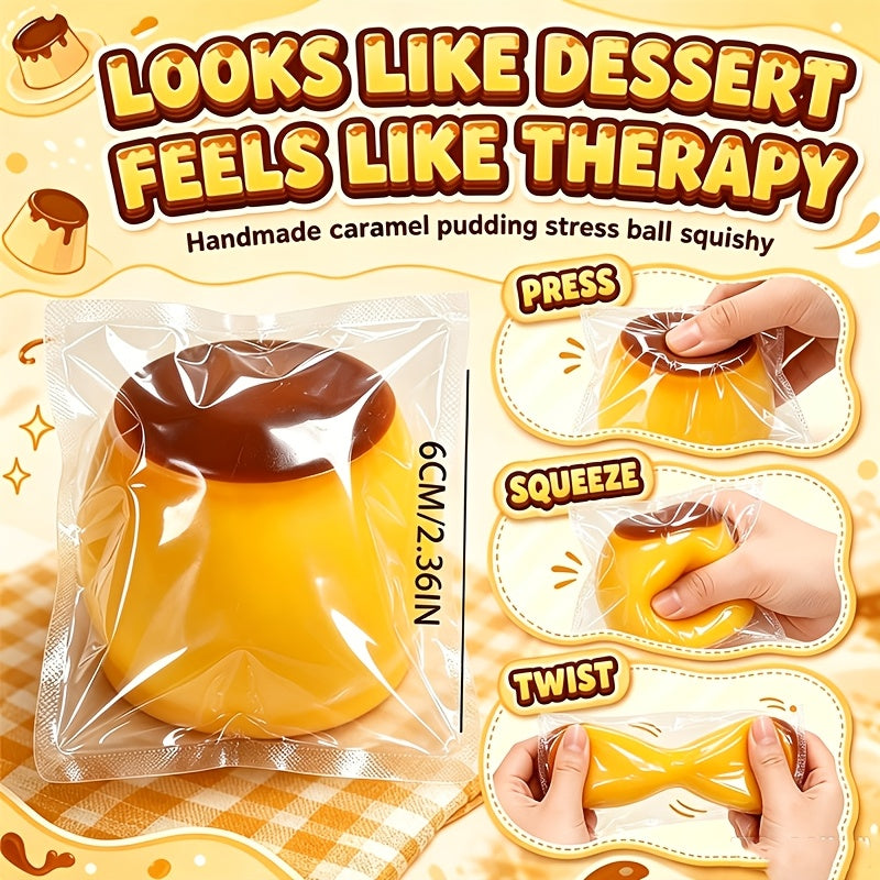 Handmade Caramel Pudding Squishy Stress Ball with Building Block & Clay Filling
