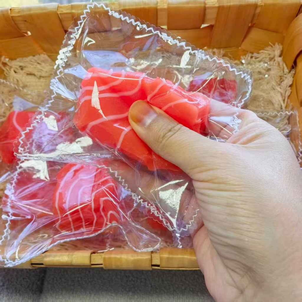 Glow-in-the-Dark Salmon Silicone Squishy Toy, Realistic Sashimi Fidget Stress Relief Gift