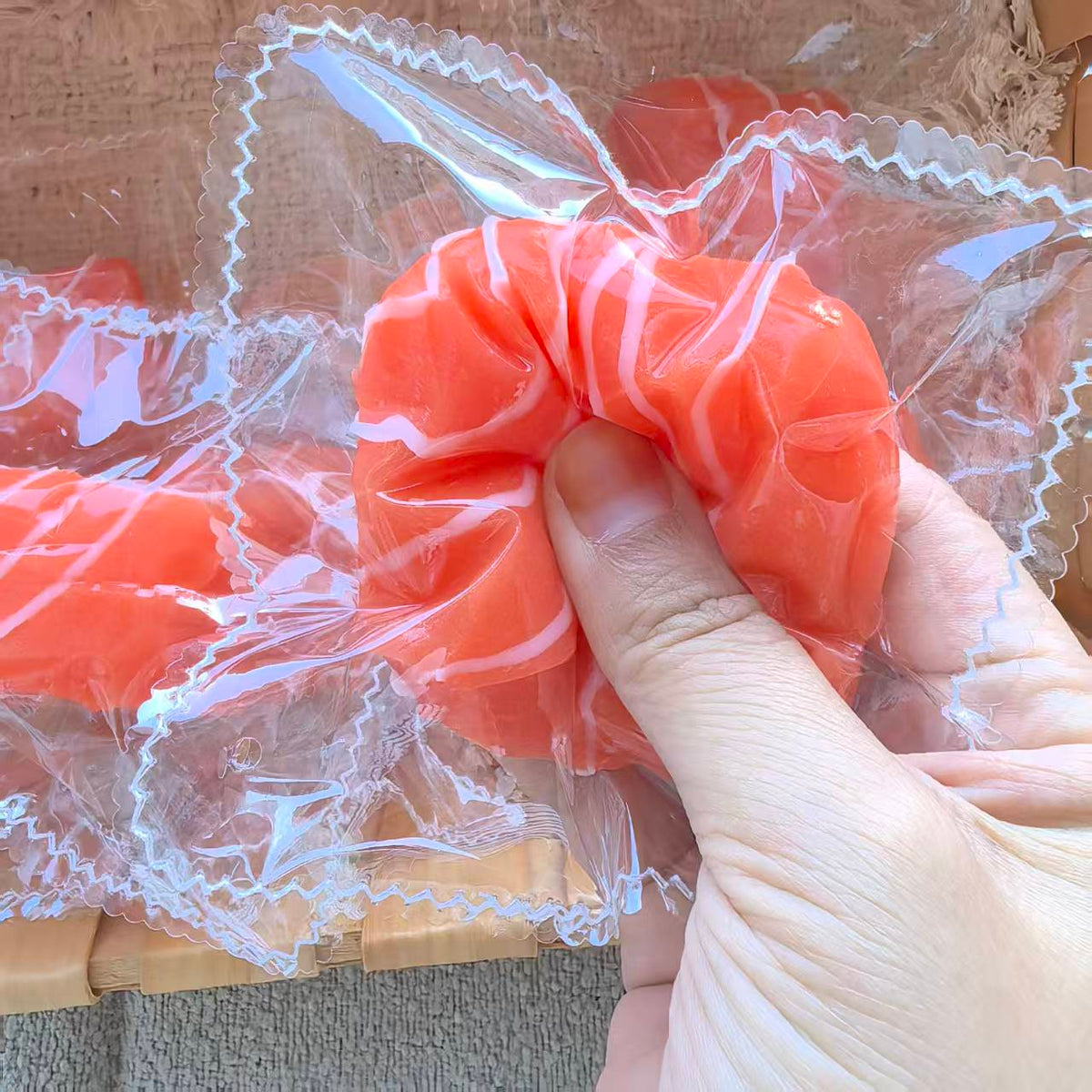 Glow-in-the-Dark Salmon Silicone Squishy Toy, Realistic Sashimi Fidget Stress Relief Gift