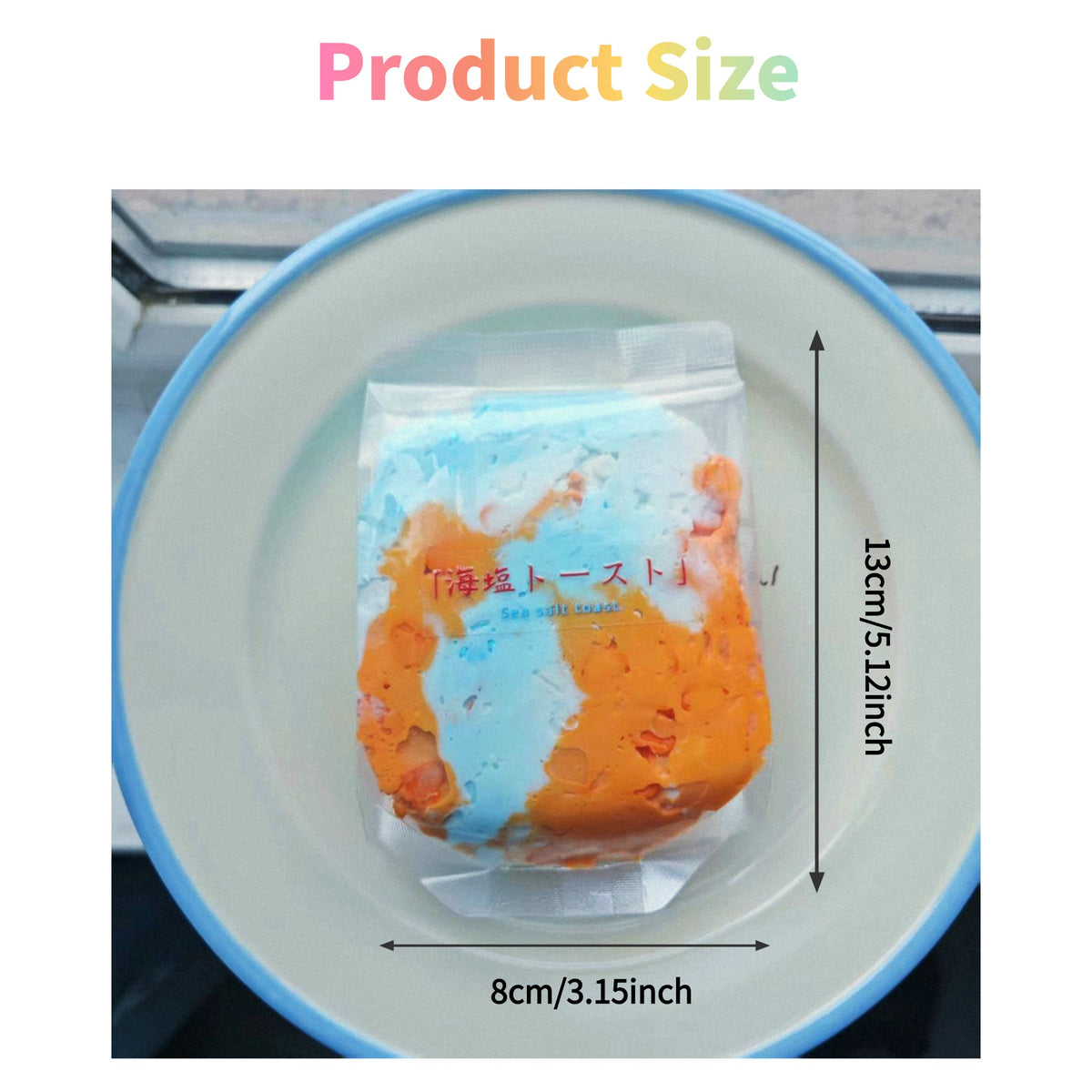 Orange Sea squeeze bag size reference - 8cm x 13cm on plate