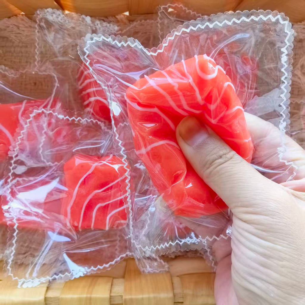 Glow-in-the-Dark Salmon Silicone Squishy Toy, Realistic Sashimi Fidget Stress Relief Gift